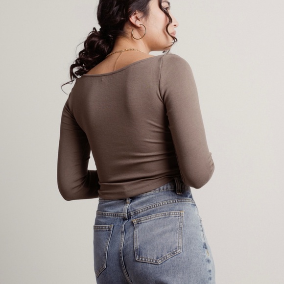 Tobi Right My Wrongs Olive Ribbed Long sleeve Top - Picture 2 of 2